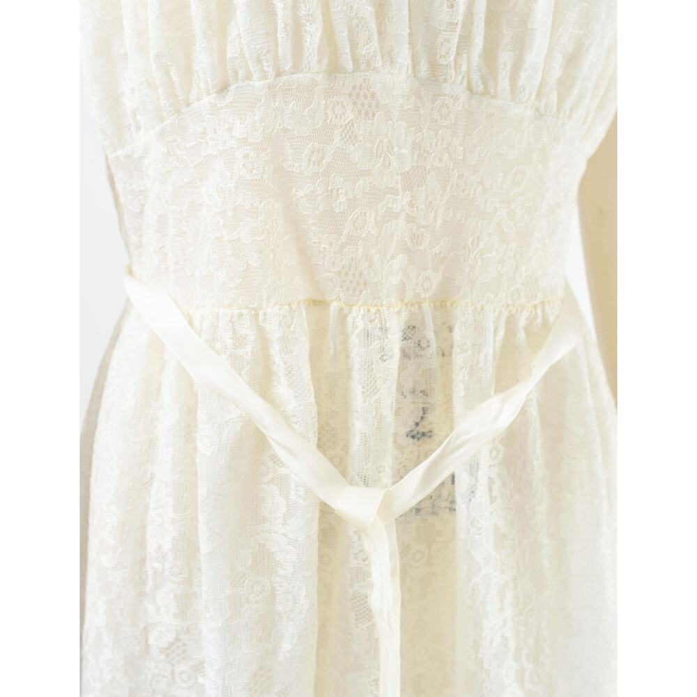 Vintage 40s 50s Ivory Lace Nightgown Sheer Romantic Bridal Lingerie Dress M - Picture 8 of 9